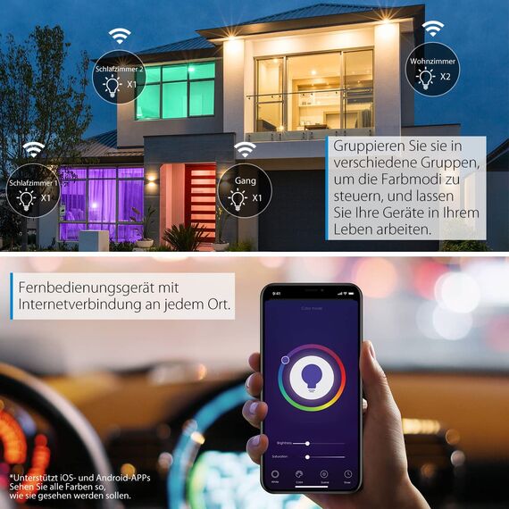 LVWIT Alexa Glühbirne E14 Tropfenform, 5W Smart LED Bunte Dimmbare Wifi Lampe 470LM, Kompatibel mit Alexa und Google Home, 2700K-6500K RGB E14 LED Smart, kein Hub erforderlich, 6 Stück