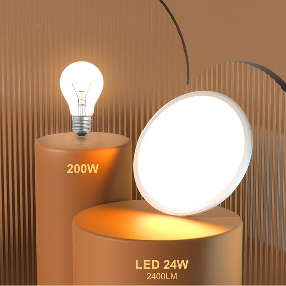 LUTW Deckenlampe LED 24W, LED Deckenleuchte Flach Rund Warmweiß 3000K 2400lm, Badezimmer Lampe IP54 Wasserfest, Badlampe Decke Modern für Wohnzimmer Schlafzimmer Küche, Ø30CM