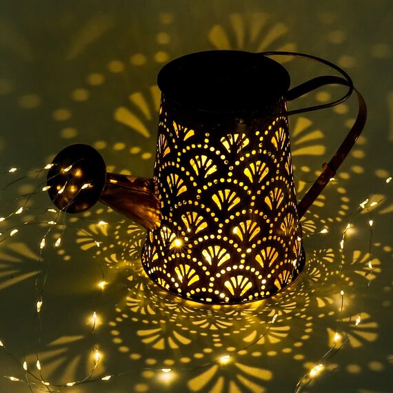 GuKKK Solar Gießkanne mit Solarlampen für Außen, Solarlampen für Außen Garten LED Lichter, Solar Gartendeko Modern Stil, Solar Lichterketten Aussen, Star Shower Garten Leuchten mit Halterung (Fächer)