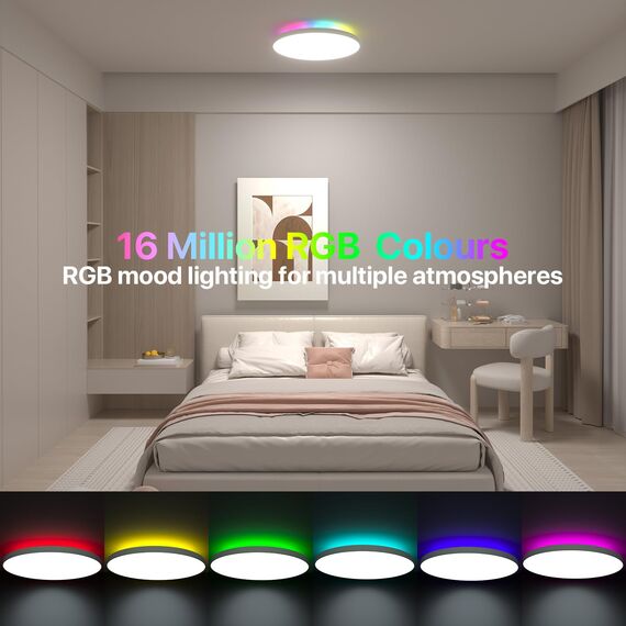LUTW LED Deckenleuchte Dimmbar 24W 2400LM, Smart LED Deckenlampe RGB mit Fernbedienung, Farbwechsel Steuerbar via App, Kompatibel mit Alexa und Google Assistant für Wohnzimmer Schlafzimmer Ø28CM