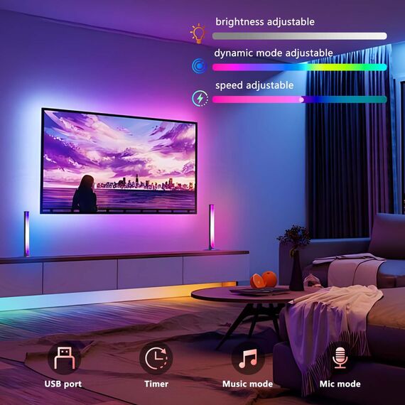 Auplf LED Lightbar, 2PCS Smart RGB Lampe Dimmable Ambient Light TV Hintergrundbeleuchtung, USB-Betrieb, Musik Sync, Bluetooth, mit APP und Fernbedienung für PC Gaming Deko Zimmer Aquarium Deko