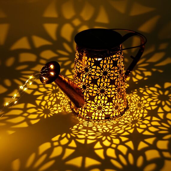 GuKKK Solar Gießkanne mit Solarlampen für Außen, LED Außen Solarlampen, Gartendeko Modern Stil, Lichterketten, Star Shower Garten Leuchten mit Halterung