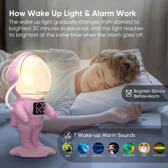 Tageslichtwecker Sonnenaufgang Lichtwecker Wecker mit Licht, Sunrise Wake Up, Smart Bluetooth Lautsprecher, 30 White Noise,Timer,Dual Alarm, Dimmbare Nachtlicht mit Farbewechel für Erwachsene & Kinder