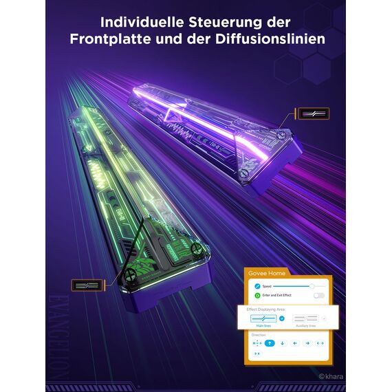 Govee x EVANGELION Glide LED Wandleuchte, Gaming Wall Light RGBIC, DIY Mecha-Stil Formen, Gaming Licht Deko für Spielzimmer, Smart Wandlampe Kompatibel mit Matter und Alexa, 6pcs und 2 Ecken