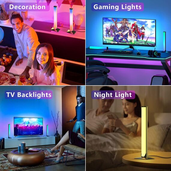 Auplf LED Lightbar, 2PCS Smart RGB Lampe Dimmable Ambient Light TV Hintergrundbeleuchtung, USB-Betrieb, Musik Sync, Bluetooth, mit APP und Fernbedienung für PC Gaming Deko Zimmer Aquarium Deko