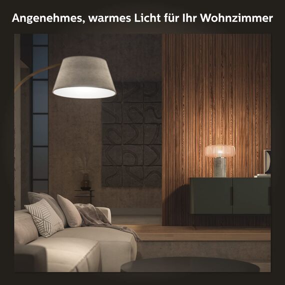 Philips Hue White Starter Set mit E27 Lampen 2er Set (1.055 lm), Smart Button+ Hue Bridge, LED Lampen mit warmweißem Licht über Hue Lichtsystem per Sprache und App steuerbar