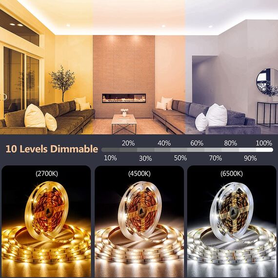Led Strip 20m, Streifen 2700K-6500K 12V Lichtband Kaltweiß Warmweiß Flexibel DIY, Smart Selbstklebend Mit Fernbedienung und APP, Dimmbar, für Küche, Party, Schlafzimmer