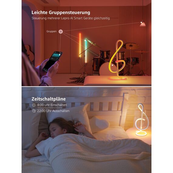 Lepro AI Smart Tischlampe TB2, Personalisierter KI-Lichtdesigner, Musik Sync/APP Sprachsteuerung Tischleuchte, Table Lampe Dimmbar, RGB+IC-Technologie, Kompatibel mit Alexa/Google, Keine Fernbedienung