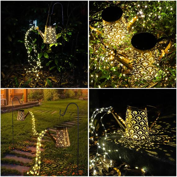 GuKKK Solar Gießkanne mit Solarlampen für Außen, Solarlampen für Außen Garten LED Lichter, Solar Gartendeko Modern Stil, Solar Lichterketten Aussen, Star Shower Garten Leuchten mit Halterung (Fächer)