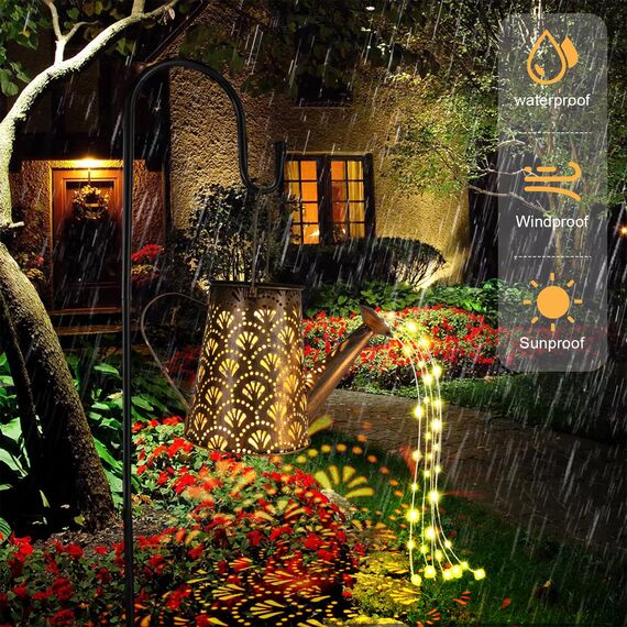 GuKKK Solar Gießkanne mit Solarlampen für Außen, Solarlampen für Außen Garten LED Lichter, Solar Gartendeko Modern Stil, Solar Lichterketten Aussen, Star Shower Garten Leuchten mit Halterung (Fächer)