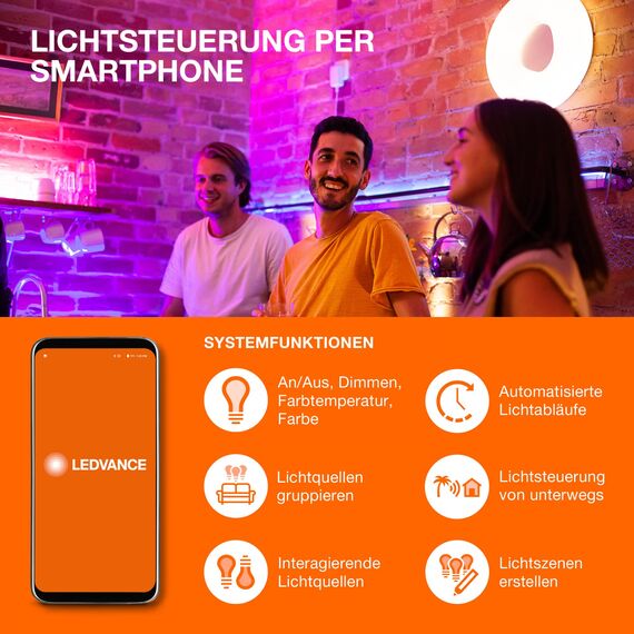 Ledvance SMARTWIFIB40 5W/827 230V TWFRE144X3LEDV Smarte LED Lampe für Home, Lichtfarbe Änderbar, 40W-Ersatz