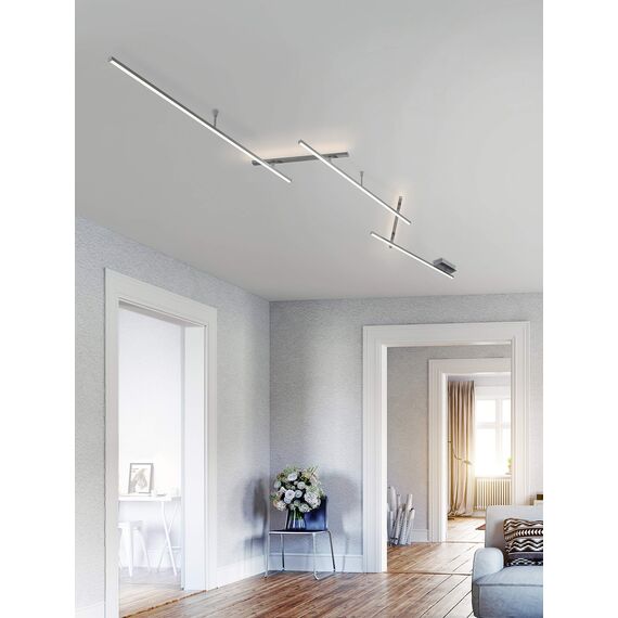 Trio Leuchten LED Deckenleuchte Indira 674610507, Metall, Nickel matt, Acryl weiß, 3 x 6 Watt & 2 x 3.5 Watt, Länge max. 245cm