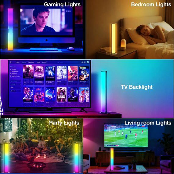 Auplf RGBIC LED Lightbar, TV Hintergrundbeleuchtung mit Bewegungsmelder USB-Anschluss, Musik Sync, APP Steuerung dimmbar für PC, Fernseher, Raumdekoration - 2PCS
