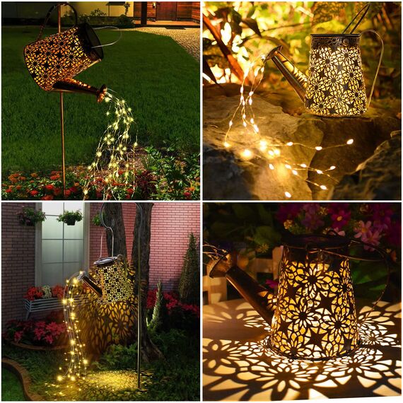 GuKKK Solar Gießkanne mit Solarlampen für Außen, LED Außen Solarlampen, Gartendeko Modern Stil, Lichterketten, Star Shower Garten Leuchten mit Halterung
