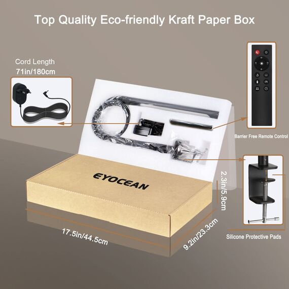 EYOCEAN Schreibtischlampe LED mit Fernbedienung, Verstellbare Schwanenhals Klemmleuchte, Einstellbare Dimmen & Farbtemperaturen, Berührungssteuerung Büro Tischlampe, 12W, Mattschwarz