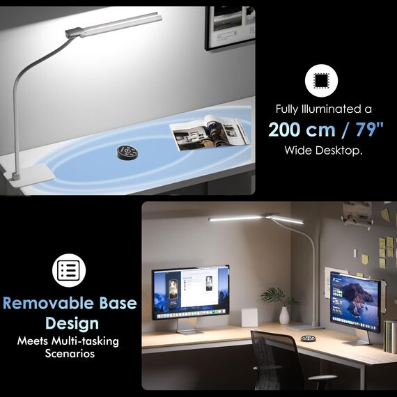 EYOCEAN Schreibtischlampe LED mit Fernbedienung, Doppelkopf Schreibtischlampe, Dimmbare Monitor Lampe 24W 80cm, Tageslichtlampe Schreibtisch für Homeoffice, Bürolampe, Weiß