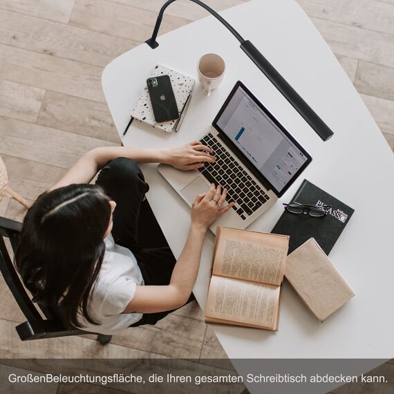 EYOCEAN LED Schreibtischlampe, Augenschutz Klemmleuchte, Klemmlampe Einstellbare Dimmen & Farbtemperaturen, Büro Tischlampe, Klemmlampe mit Speicherfunktion und Timerfunktion, 12W, Schwarz