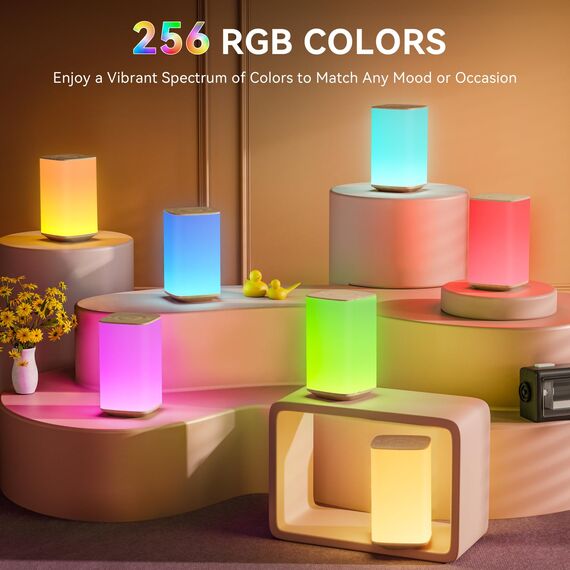 Auxmir Nachtlicht Nachttischlampe Touch Dimmbar, 4000mAh Aufladbar LED Tischlampe Kabellos mit 256 RGB Farben 4 Modi, Stilllicht Baby mit Fernbedienung & Timing Funktion, Lampe für Deko Schlafzimmer