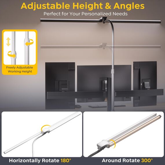 EYOCEAN Schreibtischlampe, Doppelkopf Schreibtischlampe, Teleskopstange mit Einstellbarer Höhe, 30W 120cm Tageslichtlampe Schreibtisch mit Fernbedienung, Dimmbare Monitor Lampe, Büro Tischlampe