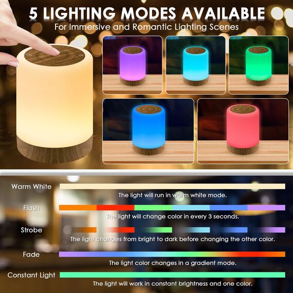 Auxmir Nachttischlampe Nachtlicht Touch Dimmbar, 3000mAh Tischlampe Kabellos USB Aufladbar mit 256 RGB Farben 5 Modi, Timing Funktion, LED Stilllicht Lampe für Deko Schlafzimmer, Camping, Dunkelbraun