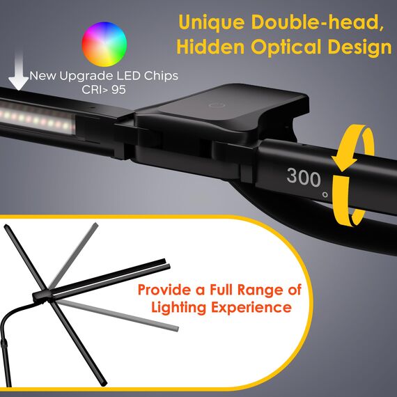 EYOCEAN Schreibtischlampe, Doppelkopf Schreibtischlampe, Teleskopstange mit Einstellbarer Höhe, 30W 120cm Tageslichtlampe Schreibtisch mit Fernbedienung, Dimmbare Monitor Lampe, Büro Tischlampe