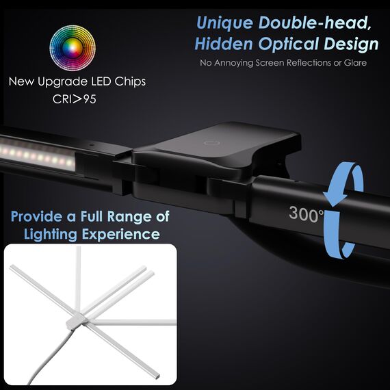 EYOCEAN Schreibtischlampe, Doppelkopf Schreibtischlampe, 24W 80cm Tageslichtlampe Schreibtisch mit Fernbedienung, Dimmbare Monitor Lampe, Büro Tischlampe, Augenschutz Bildschirmlampe