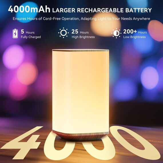 Auxmir Nachtlicht Nachttischlampe Touch Dimmbar, 4000mAh Aufladbar LED Tischlampe Kabellos mit 256 RGB Farben 4 Modi, Stilllicht Baby mit Fernbedienung & Timing Funktion, Lampe für Deko Schlafzimmer