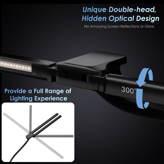 EYOCEAN Schreibtischlampe, Doppelkopf Schreibtischlampe Klemmbar, 24W 80cm Tageslichtlampe Schreibtisch mit Fernbedienung, Dimmbare Monitor Lampe, Büro Tischlampe, Augenschutz Bildschirmlampe