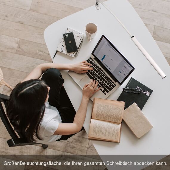 EYOCEAN LED Augenschutz Schreibtischlampe, Schwanenhals Klemmleuchte, Einstellbare Dimmen & Farbtemperaturen, Büro Tischlampe, Klemmlampe mit Speicherfunktion und Timerfunktion, 12W, Weiß