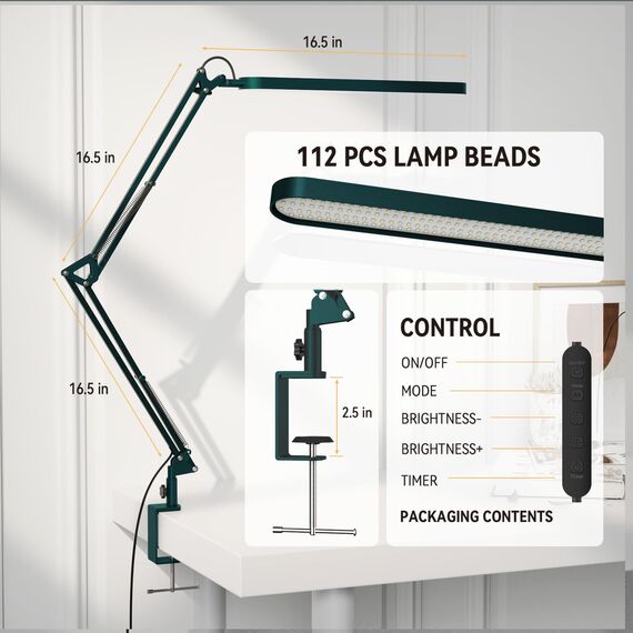SKYLEO Schreibtischlampe LED – Schreibtisch Lampe – 5 Farbmodi x 11 Helligkeitsstufen – Verstellbarer Schwenkarm – Timmer und Speicherfunktion – 12W Desk Lamp – Grün
