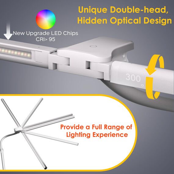 EYOCEAN Schreibtischlampe, Doppelkopf Schreibtischlampe, Teleskopstange mit Einstellbarer Höhe, 30W 120cm Tageslichtlampe Schreibtisch mit Fernbedienung, Dimmbare Monitor Lampe, Büro Tischlampe