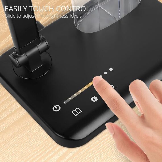 iVict Dual Swing Arm LED Schreibtischlampe, 5-Modi Touch Control Helligkeitsstufen Schreibtischlicht mit 45-Minuten Auto-Off Timer, USB-Ladeanschluss, Speicherfunktion, Schreibtischlampen für Kinder