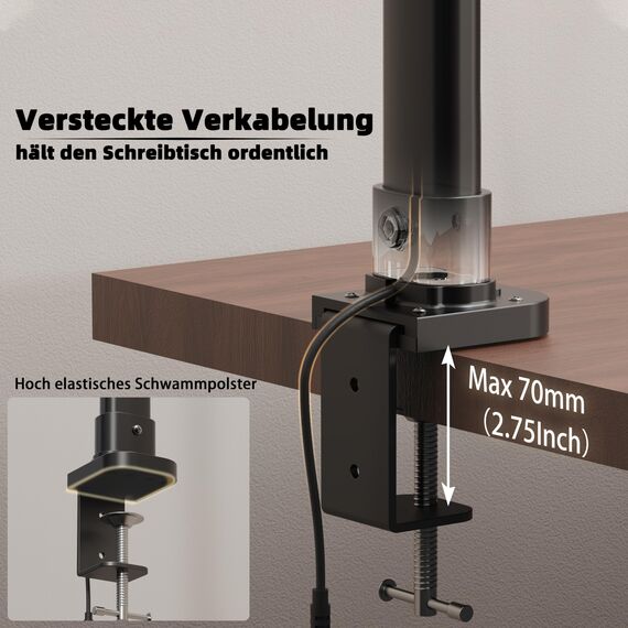 LOTTBUTY Doppelkopf Schreibtischlampe LED dimmbar,24W 80CM Homeoffice Tageslichtlampe Schreibtisch Lampe, Schwanenhals Büro Tischlampe (Schwarz,Klemmbar)