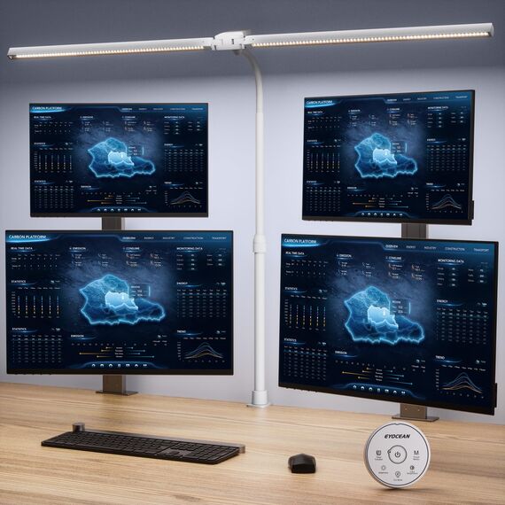 EYOCEAN Schreibtischlampe, Doppelkopf Schreibtischlampe, Teleskopstange mit Einstellbarer Höhe, 30W 120cm Tageslichtlampe Schreibtisch mit Fernbedienung, Dimmbare Monitor Lampe, Büro Tischlampe