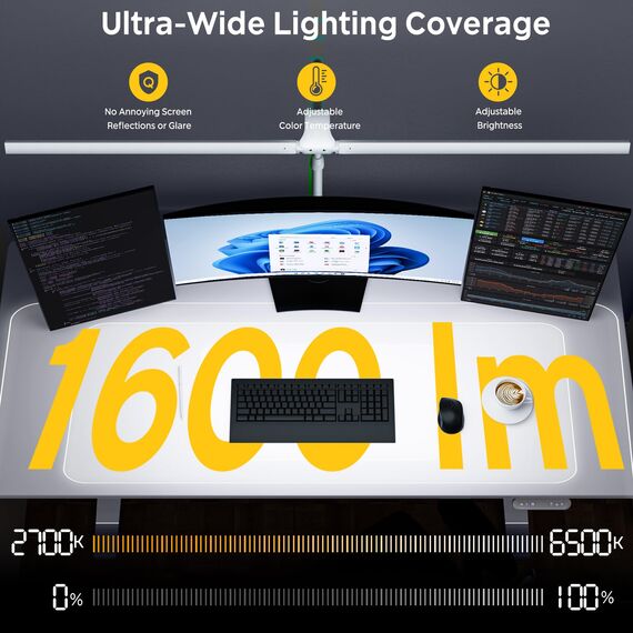 EYOCEAN Schreibtischlampe, Doppelkopf Schreibtischlampe, Teleskopstange mit Einstellbarer Höhe, 30W 120cm Tageslichtlampe Schreibtisch mit Fernbedienung, Dimmbare Monitor Lampe, Büro Tischlampe