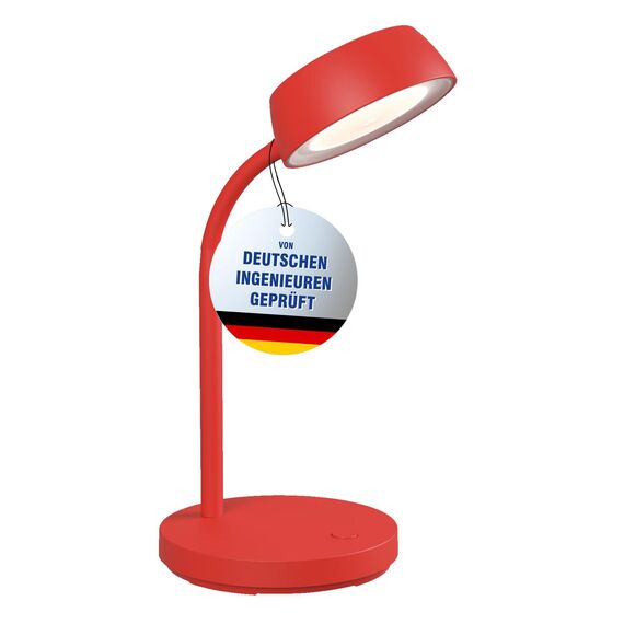 MAUL Schreibtischlampe LED MAULabby | Kleine Schreibtischlampe mit Standfuß | Moderne Tischlampe für Schreibtisch, Büro | Flexible LED Lampe mit 3000K warmweißem LED Licht | Rot