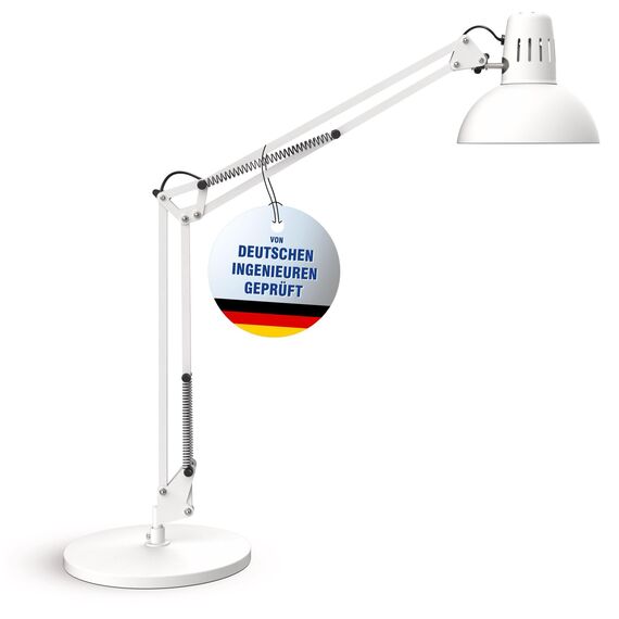 MAUL LED Schreibtischlampe MAULstudy | Verstellbare Stehlampe mit Gelenkarm für Büro, Arbeitszimmer und Schreibtisch | Elegante Bürolampe aus Metall | Inklusive LED-Leuchtmittel | Weiß