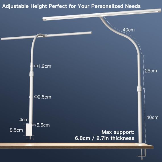 EYOCEAN Schreibtischlampe LED, 24W 80cm Tischlampe mit Gestensteuerung & Fernbedienung, Dimmbare Tageslichtlampe, Monitor Lampe für Büroangestellte, Studente, Designer, Künstler, Videoeditoren