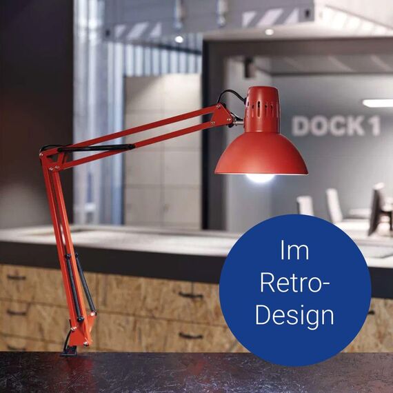 MAUL LED Schreibtischlampe MAULstudy | Verstellbare Klemmleuchte mit Gelenkarm für Büro, Arbeitszimmer und Schreibtisch | Elegante Bürolampe aus Metall | Inklusive LED-Leuchtmittel | Rot