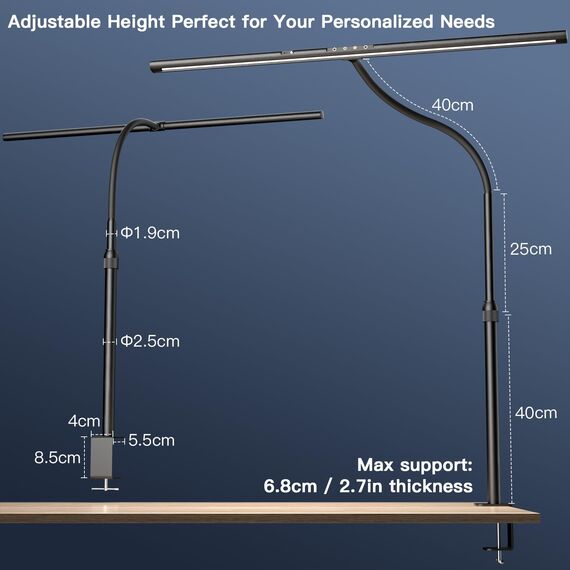 EYOCEAN Schreibtischlampe LED, 24W 80CM Tischlampe mit Gestensteuerung, Dimmbare Tageslichtlampe Augenschutz Monitor Lampe für Arbieter in Büro Leser Architekenden Schneider
