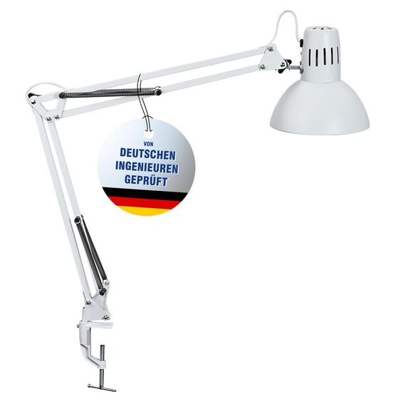 Maul LED Schreibtischlampe MAULstudy | verstellbare Klemmleuchte mit Gelenkarm für Büro, Arbeitszimmer und Schreibtisch | elegante Bürolampe aus Metall | exklusive LED-Leuchtmittel | Weiß