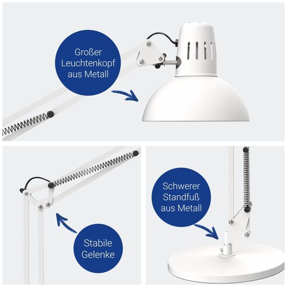 MAUL LED Schreibtischlampe MAULstudy | Verstellbare Stehlampe mit Gelenkarm für Büro, Arbeitszimmer und Schreibtisch | Elegante Bürolampe aus Metall | Inklusive LED-Leuchtmittel | Weiß