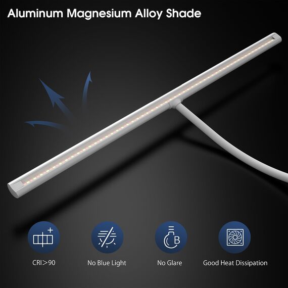 EYOCEAN Schreibtischlampe LED mit Gestensteuerung & Fernbedienung, 24W 80CM Klemmbare Schreibtischlampen, Dimmbare Einstellbare Farbtemperaturen Monitor Lampe, Tageslichtlampe für Heimbüro, Weiß