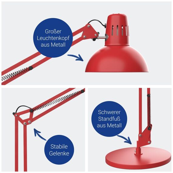 MAUL LED Schreibtischlampe MAULstudy | Verstellbare Stehlampe mit Gelenkarm für Büro, Arbeitszimmer und Schreibtisch | Elegante Bürolampe aus Metall | Inklusive LED-Leuchtmittel | Rot