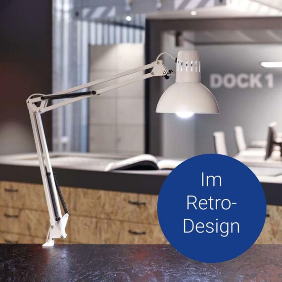 Maul LED Schreibtischlampe MAULstudy | verstellbare Klemmleuchte mit Gelenkarm für Büro, Arbeitszimmer und Schreibtisch | elegante Bürolampe aus Metall | exklusive LED-Leuchtmittel | Weiß