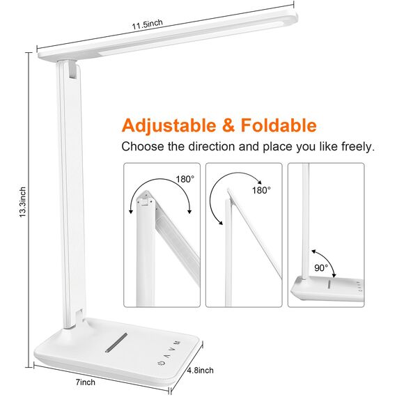 Jumoking Schreibtischlampe LED Dimmbar Augenschutz,Desk Lamp mit 5 Farben und 5 Helligkeitsstufen,Tischlampemit USB Ladeanschluss Touch Steuerung für Kinder, Schlafzimmer, Lektüre, Büros (White)