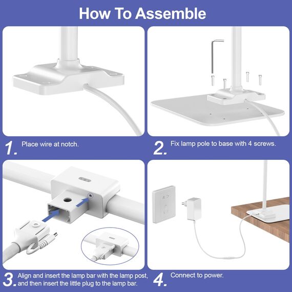 EppieBasic 24W Doppelkopf Schreibtischlampe LED Dimmbar mit Metallbasis, 80cm Groß Schreibtischlampe für Homeoffice, Augenschutz Schwanenhals Büro Tischlampe, Monitor Lampe, Tageslichtlampe - Weiß