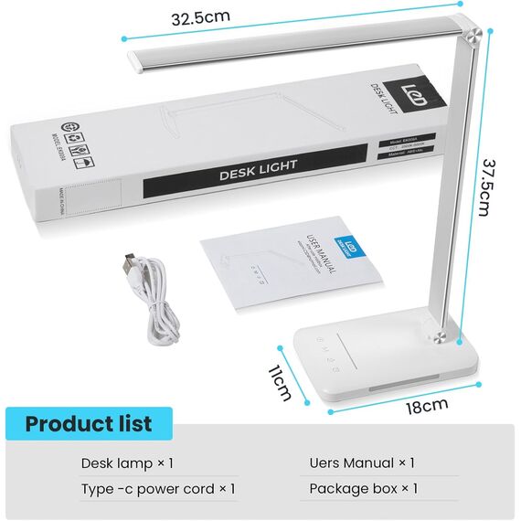 BIENSER Schreibtischlampe LED Dimmbar - 560LM Bürolampe Desk Lamp mit 5 Farbmodi & 10 Helligkeitsstufen, Schreibtisch Lampe mit Nachtlicht, USB-Anschluss, Memory-Funktion & Auto Timer, 10W - Weiß
