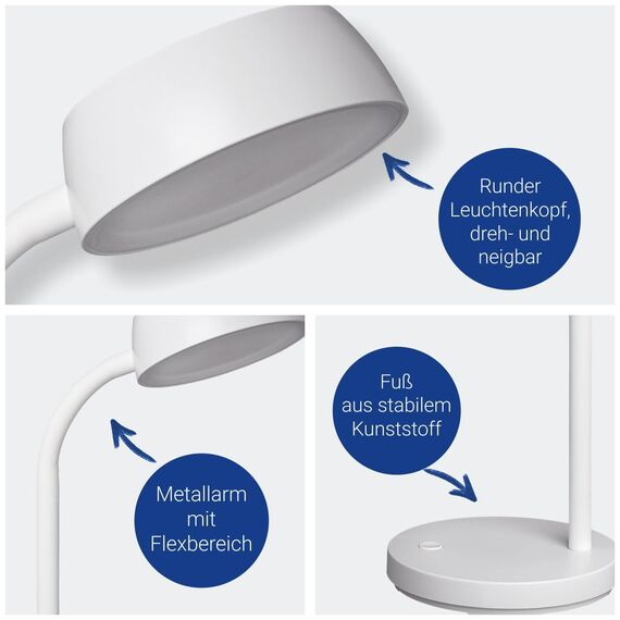 MAUL Schreibtischlampe LED MAULabby | Kleine Schreibtischlampe mit Standfuß | Moderne Tischlampe für Schreibtisch, Büro | Flexible LED Lampe mit 3000K warmweißem LED Licht | Weiß