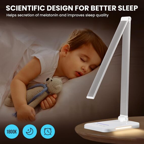 BIENSER Schreibtischlampe LED Dimmbar - 560LM Bürolampe Desk Lamp mit 5 Farbmodi & 10 Helligkeitsstufen, Schreibtisch Lampe mit Nachtlicht, USB-Anschluss, Memory-Funktion & Auto Timer, 10W - Weiß